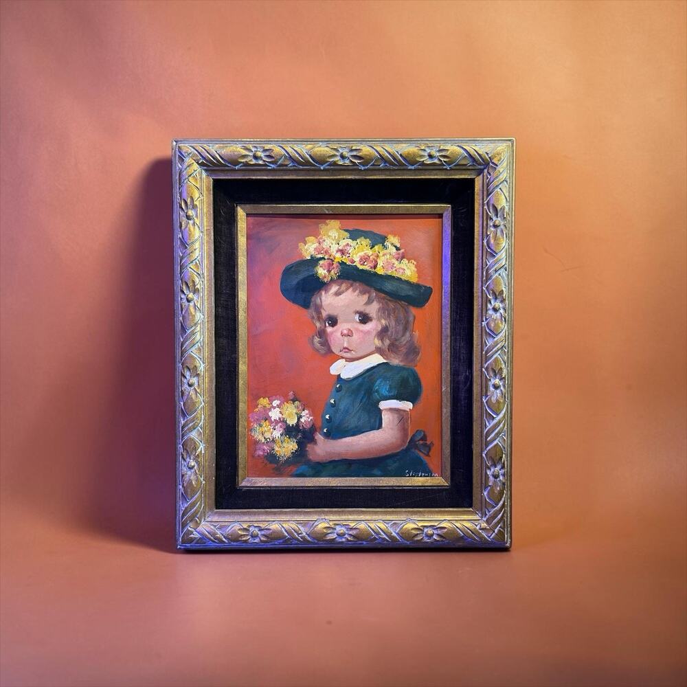 Harold Stephenson Mid-Century Modern "Big Eye" oil painting 19 In x 23 In